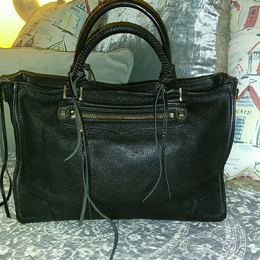 REBECCA MINKOFF SOFT BLACK LEATHER SATCHEL BAG